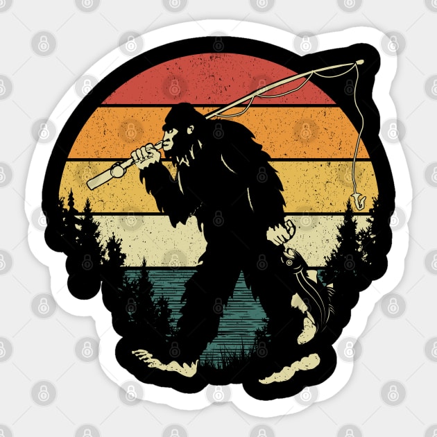Bigfoot Fishing Retro Sunset Sticker by Tesszero
